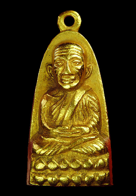 พระเครื่อง   หลวงปู่ทวด หลังหนังสือเล็ก (มีหู)เนื้อทองเหลือง กะไหล่ทองใหม่ ปี 2505
